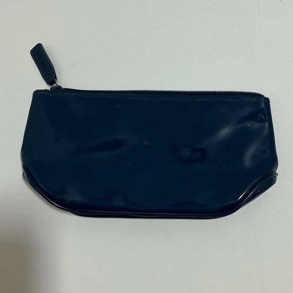 Clinique Navy Blue Geometric Textured Glossy Makeup Cosmetic Travel Bag Pouch